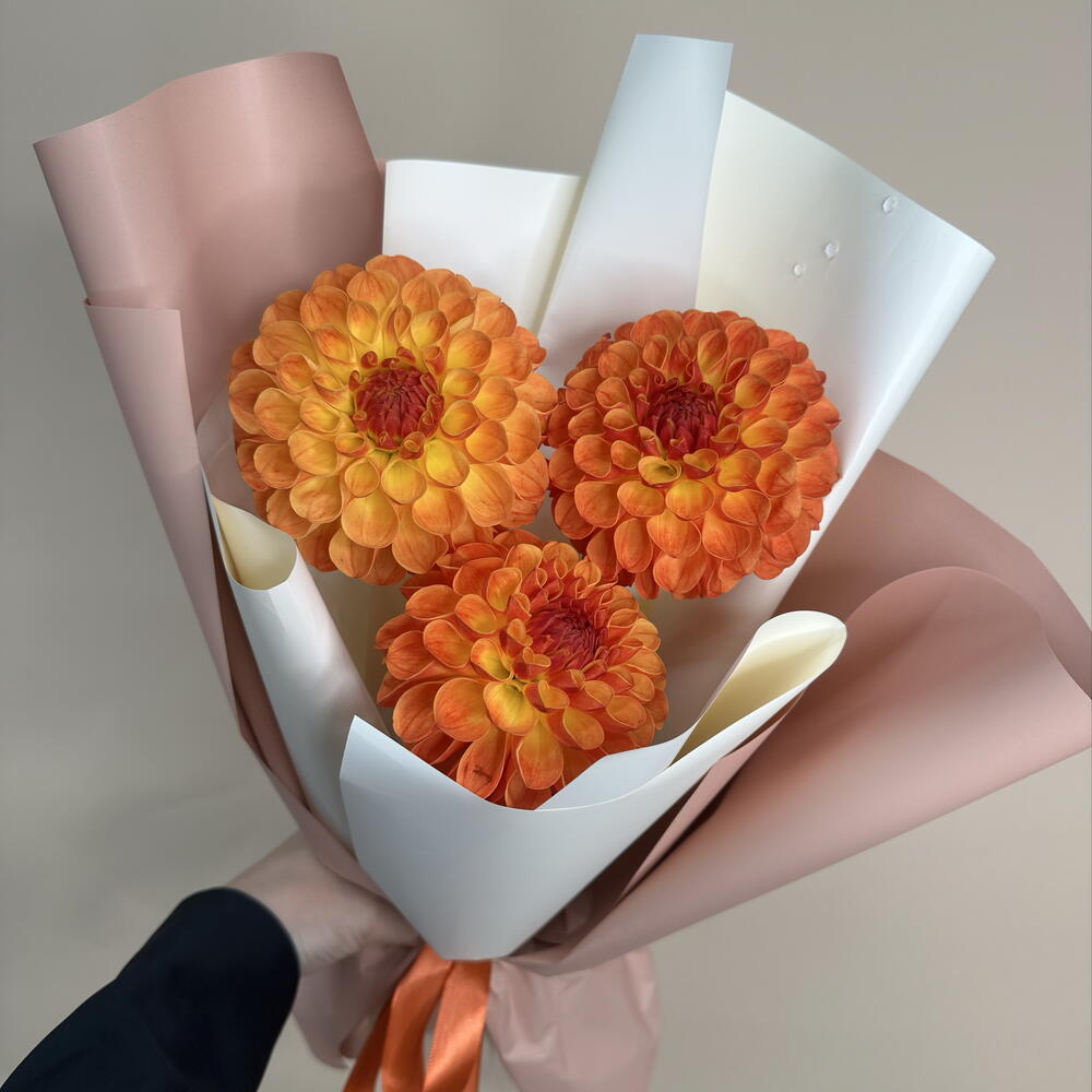 Комплиментарный букет из 3 оранжевых георгин 🧡