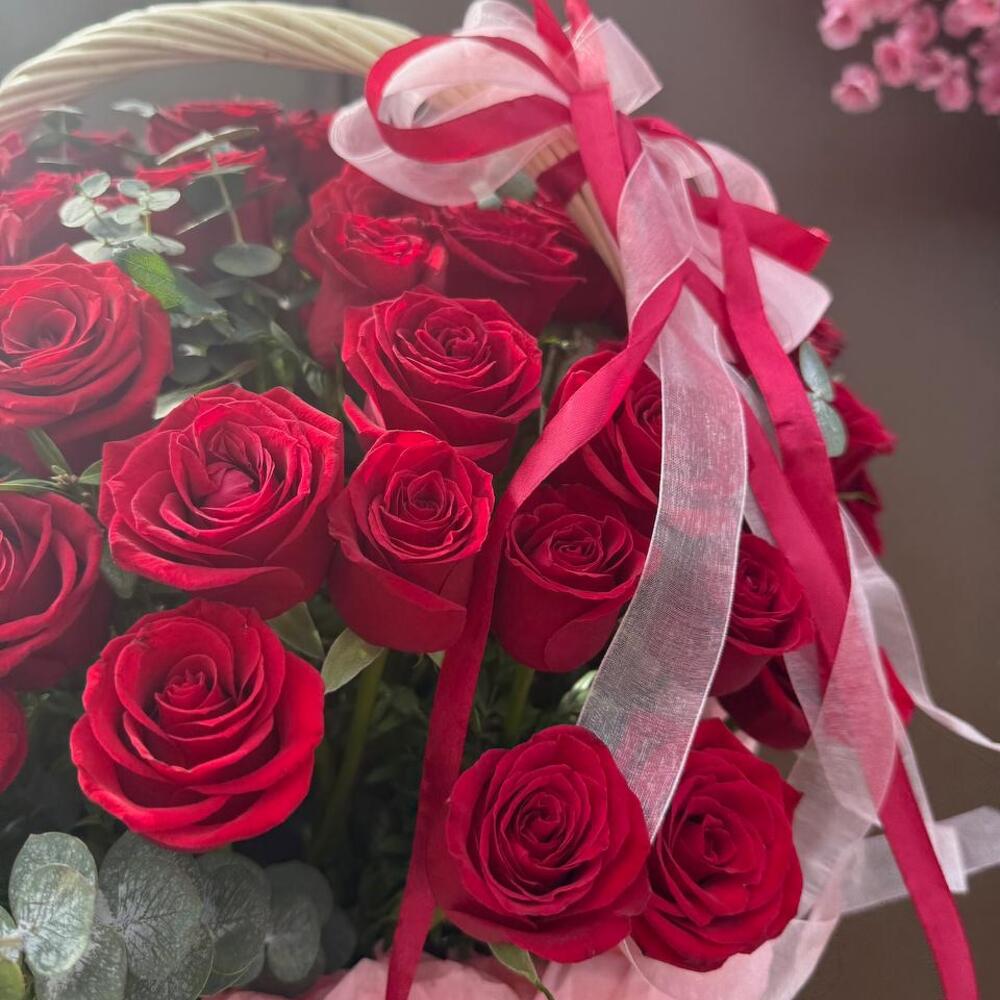 "Романтика в корзине" 🌹🎀 композиция 101 Роза