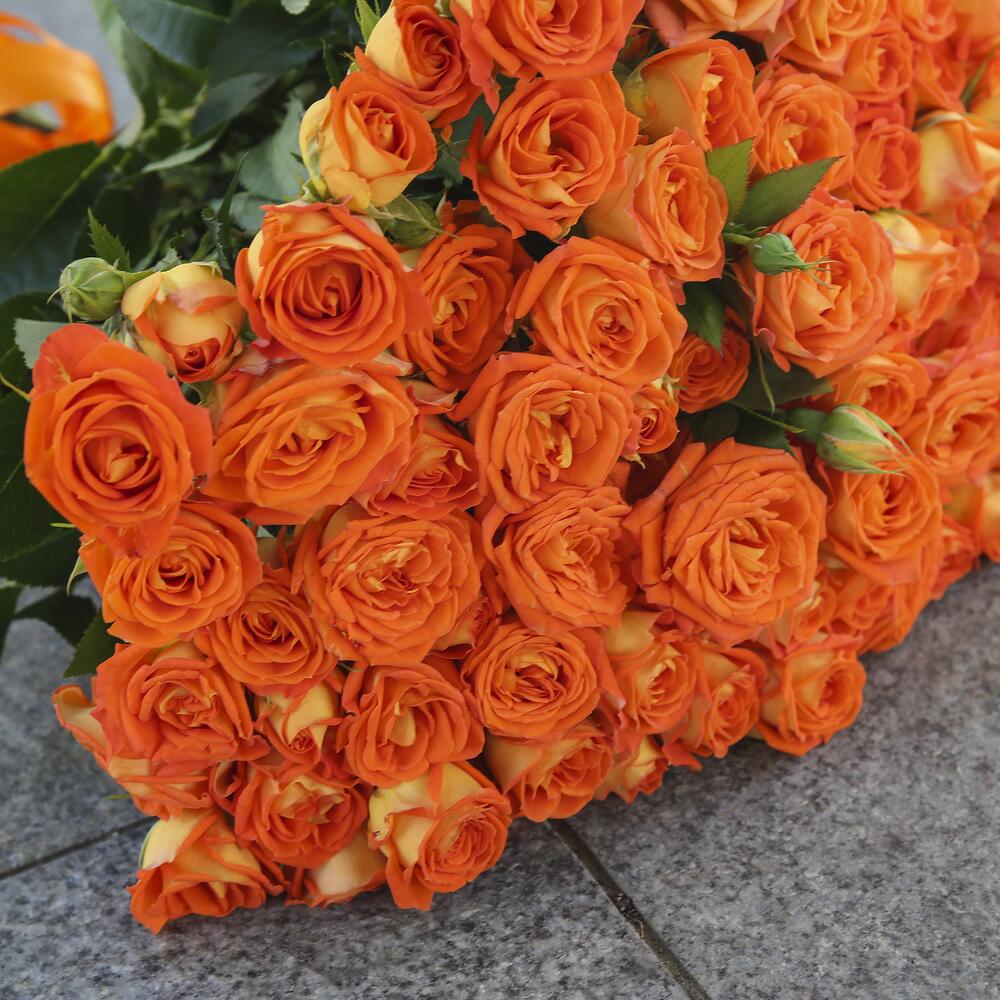Оранжевая кустовая роза в коробке
