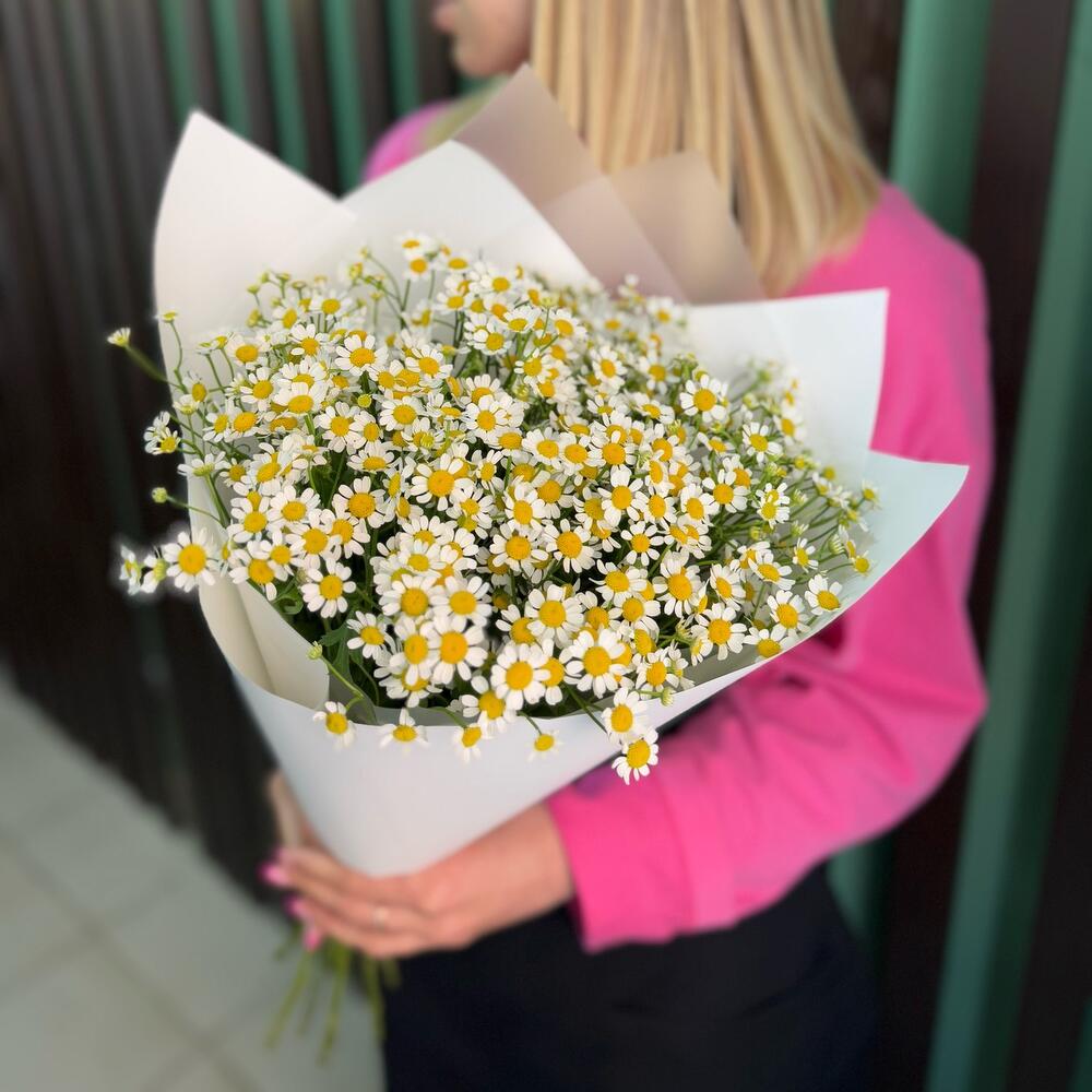 Букет из кустовых ромашек в упаковке