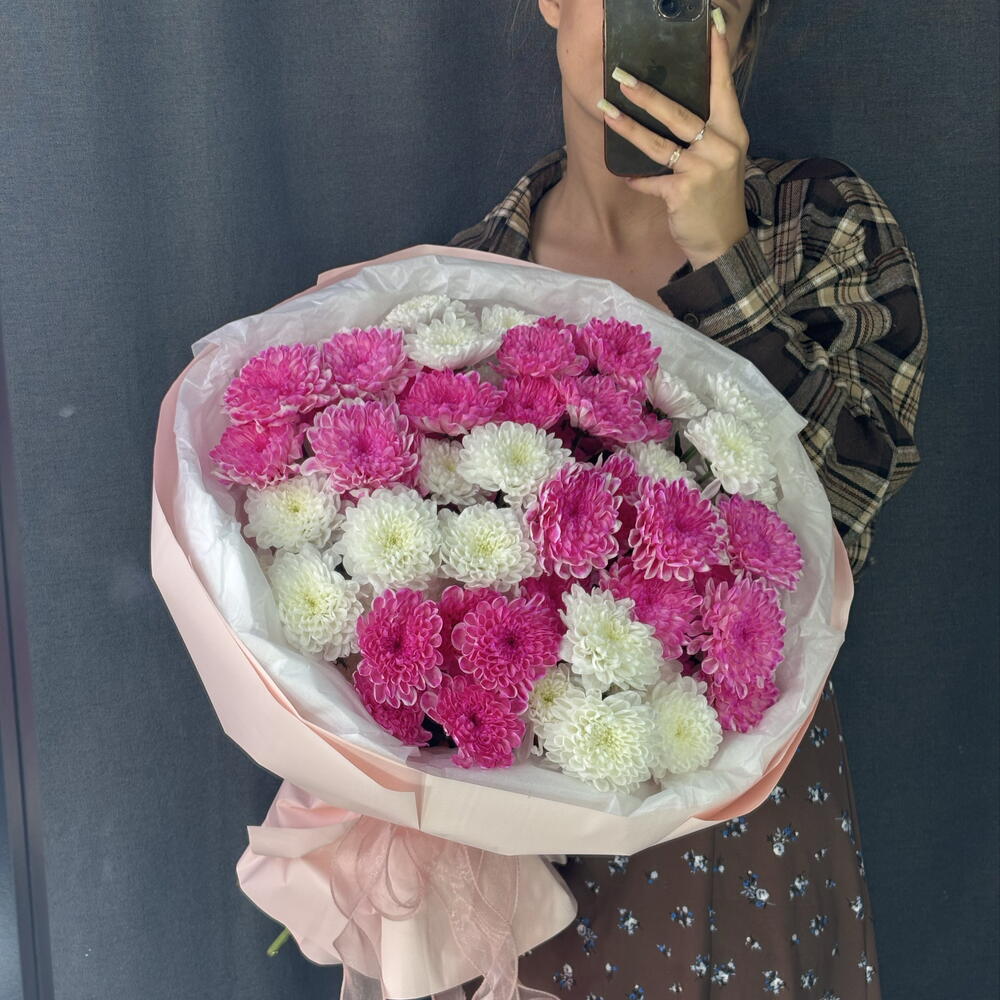 Облако нежности моно букет из хризантем☁️🩷🌸