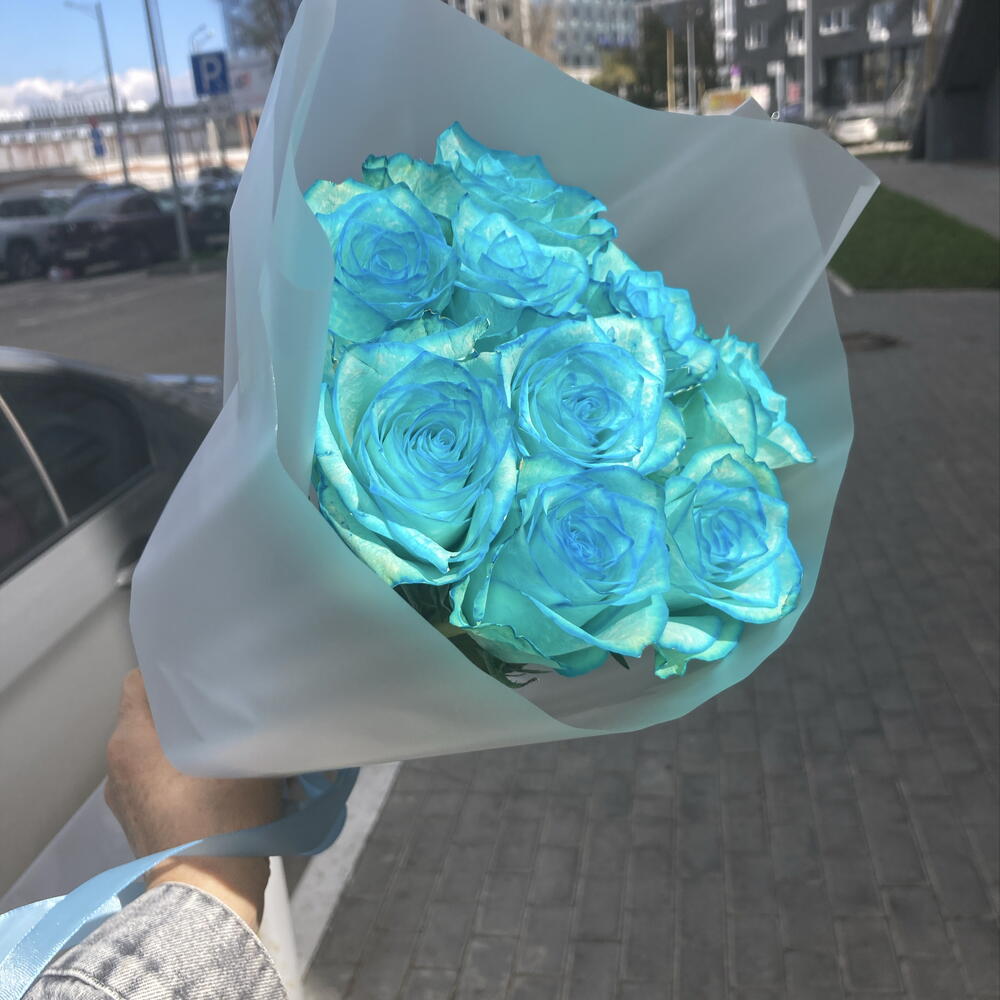 Синие розы 9шт