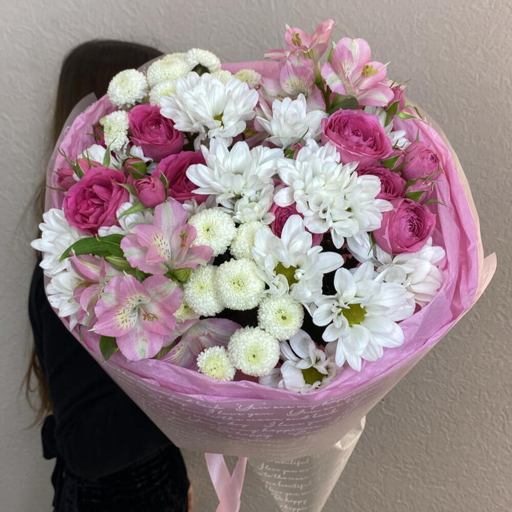 Письмо любимой 🌸💗 Сборный букет из ромашки, альстромерии и кустовой розы