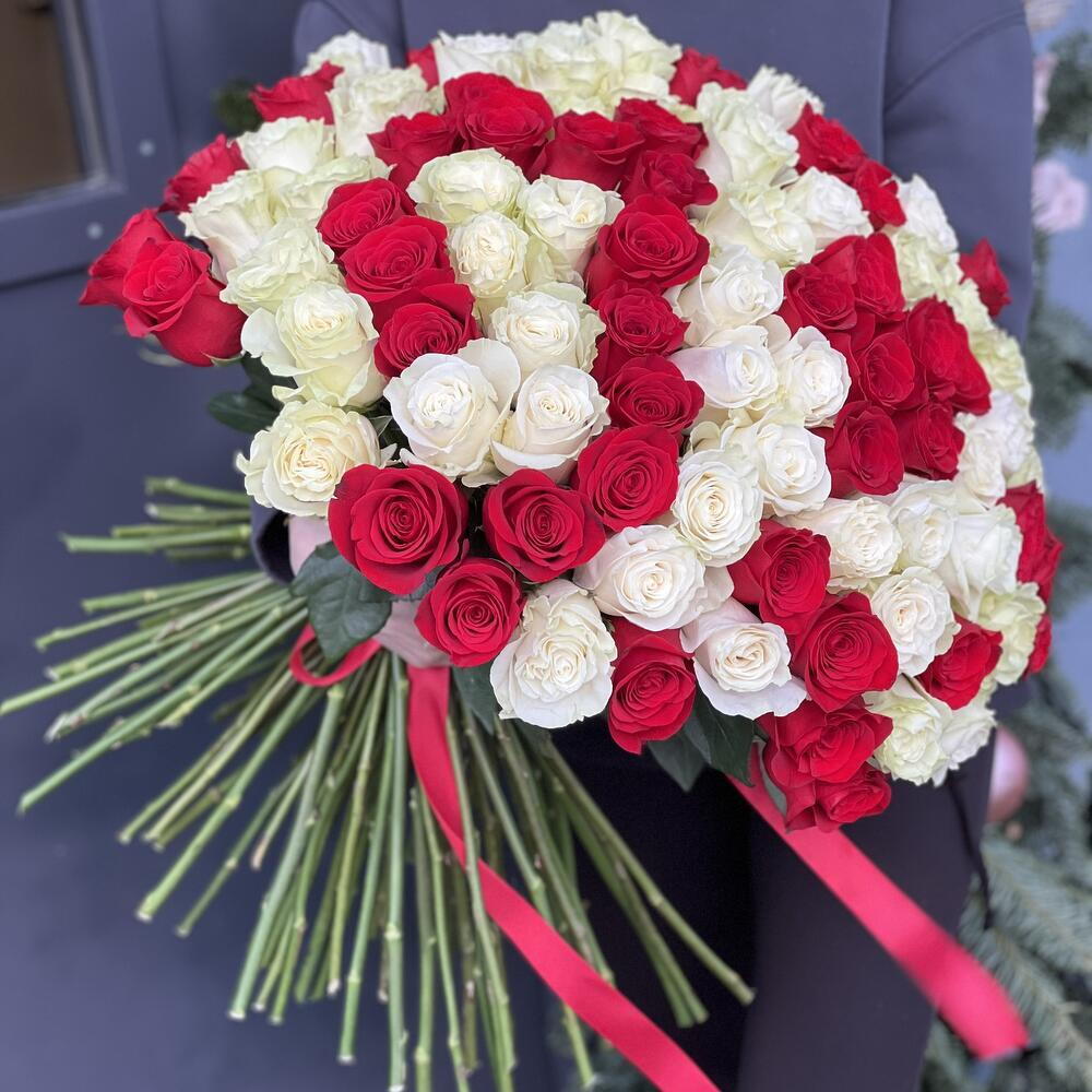 Bouquet in love look of 101 red and white roses