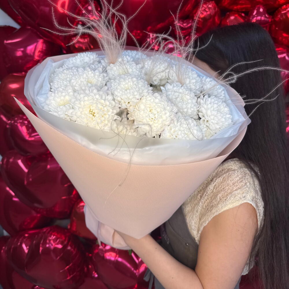 Моно букет 💐 с хризантемой Белый