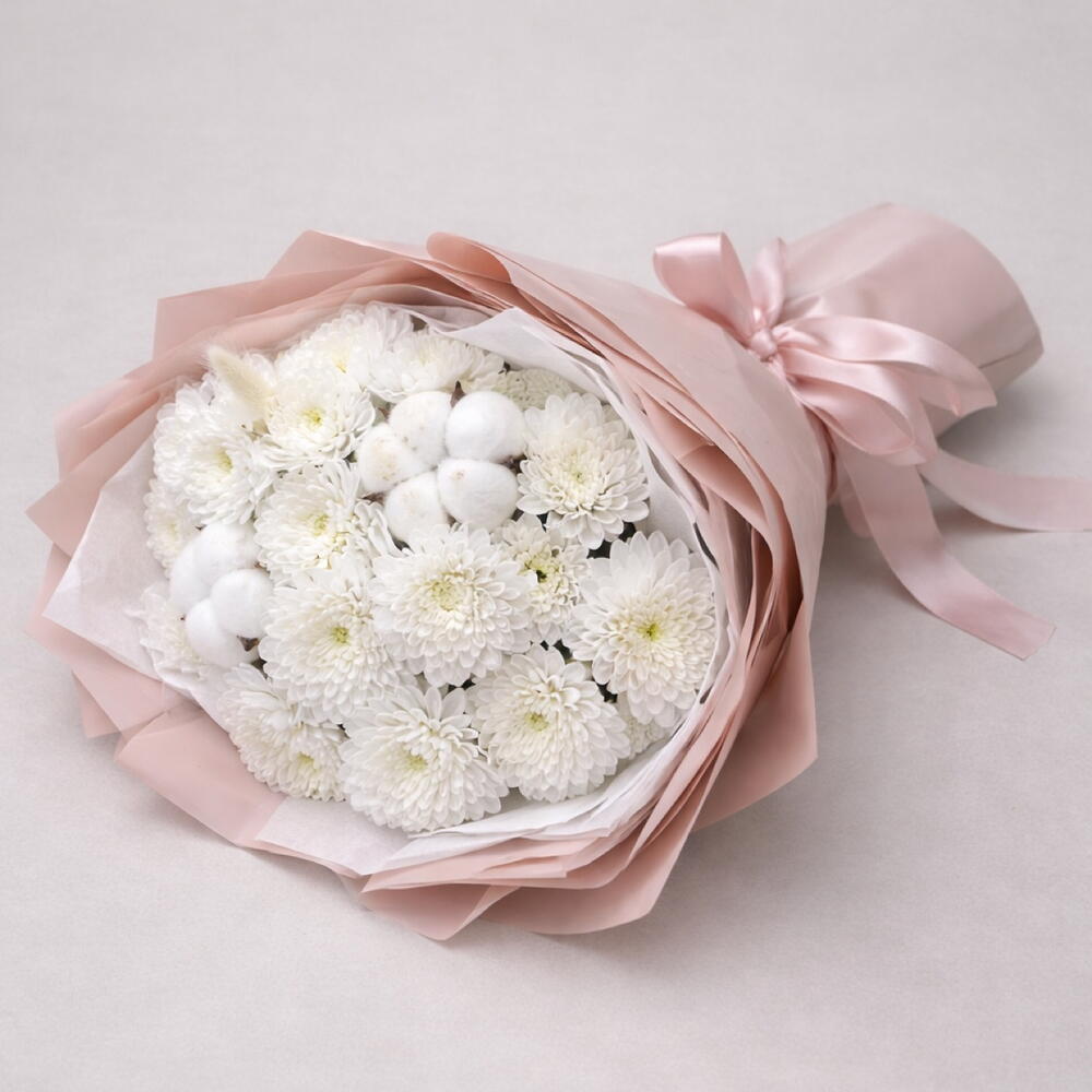 Кружевная  хризантема с хлопком и лагурусом🌸