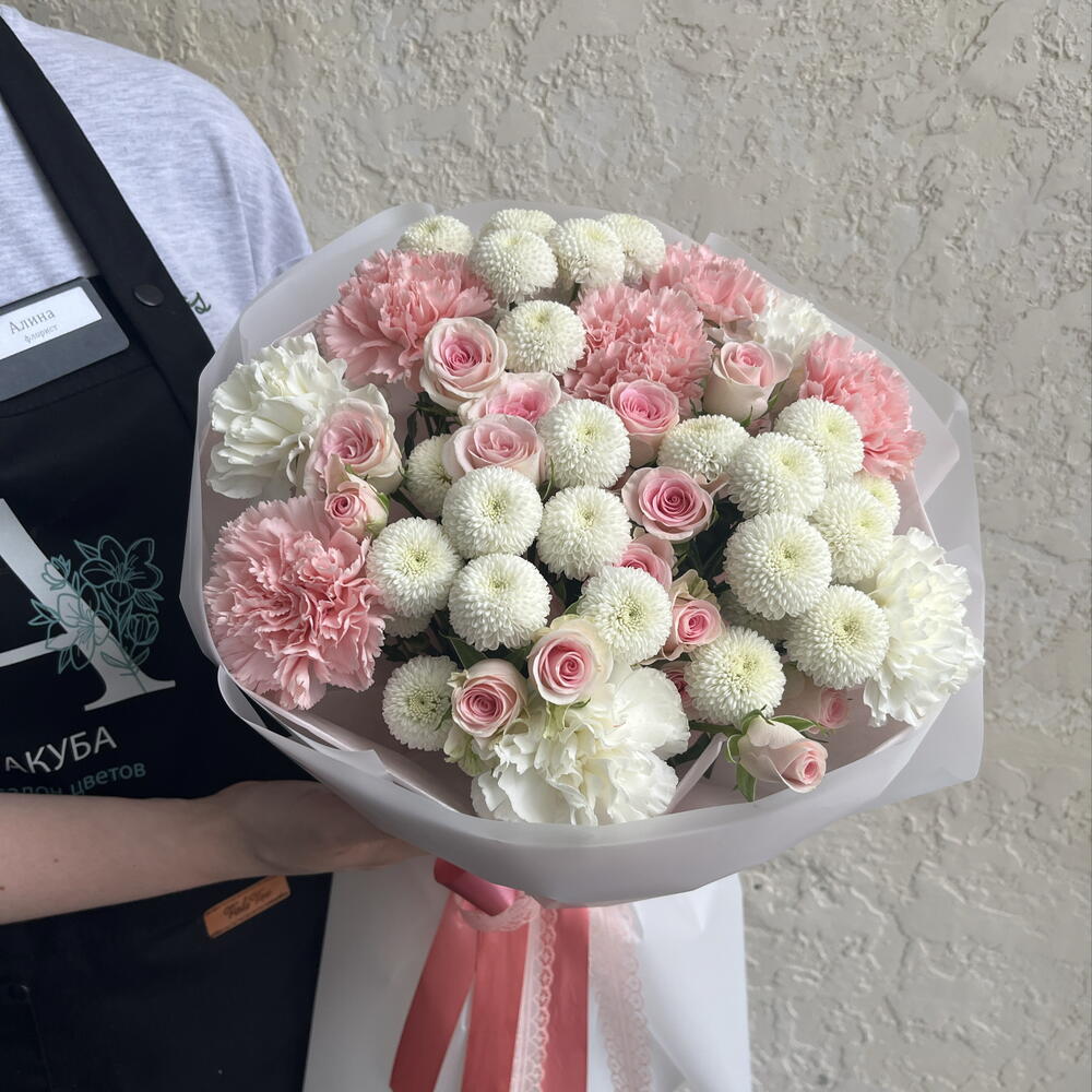 Букет Нежность в бело-розовой цветовой гамме 🤍💕🤍