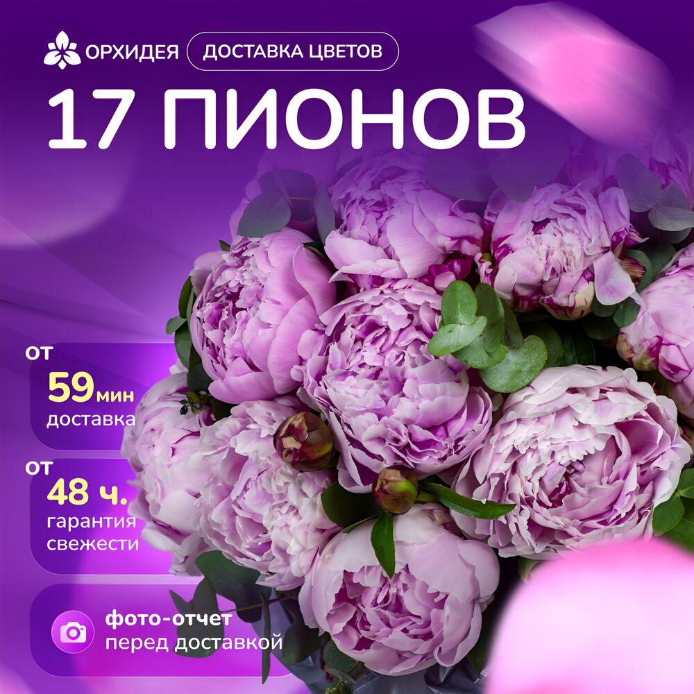 Коробка 17 пионов сара с эвкалиптом