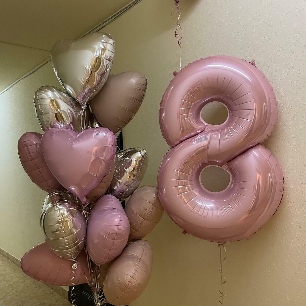 Цифра 1 шт , шары фольга сердце 15 шт