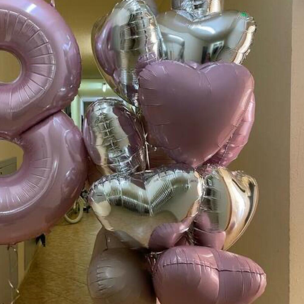 Цифра 1 шт , шары фольга сердце 15 шт