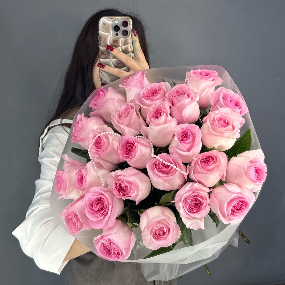 Монобукет💕 с пионовидной розой Мандала 25 штук с бусами