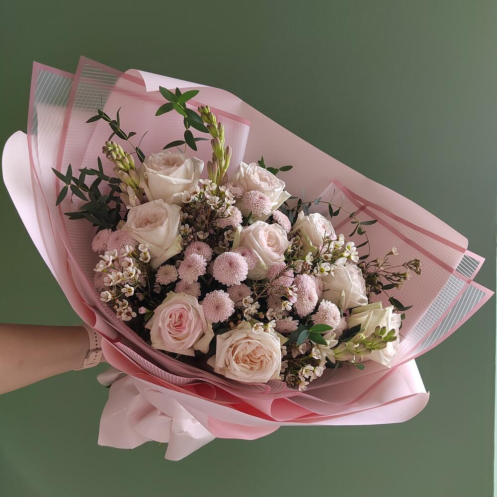 Розы ,хризантемы, нежный букет,n125