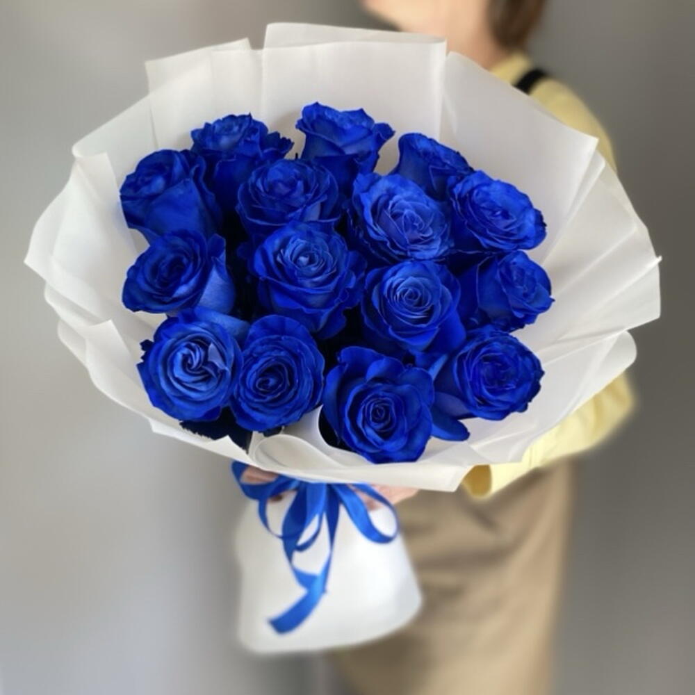 Букет синие розы 15 шт💙