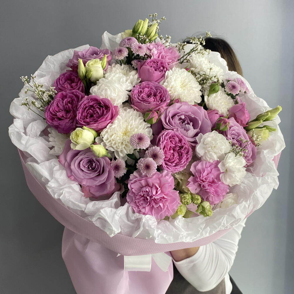 Букет сиреневый 💟 ароматная Роза маритим🌸 пионовидная кустовая Роза 💜 Хризантема
