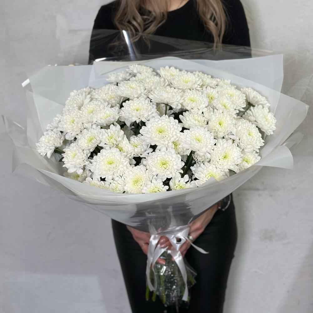 Букет белых кустовых хризантем сорта Алтай, 15шт. (М006)