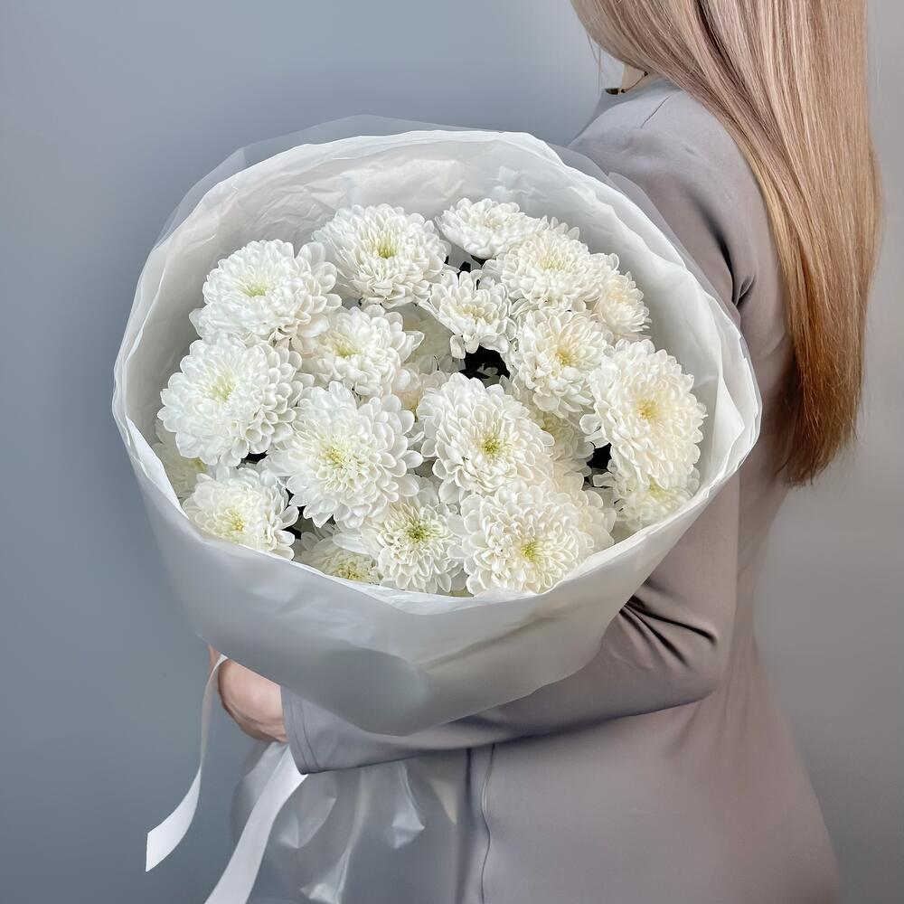 Букет белых кустовых хризантем сорта Алтай, 5шт. (М005)