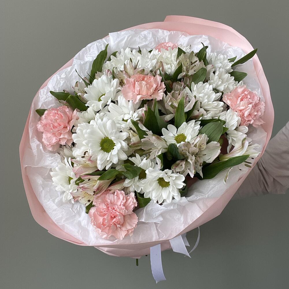 Хризантема, альстромерия, гвоздика🤍🩷🌸