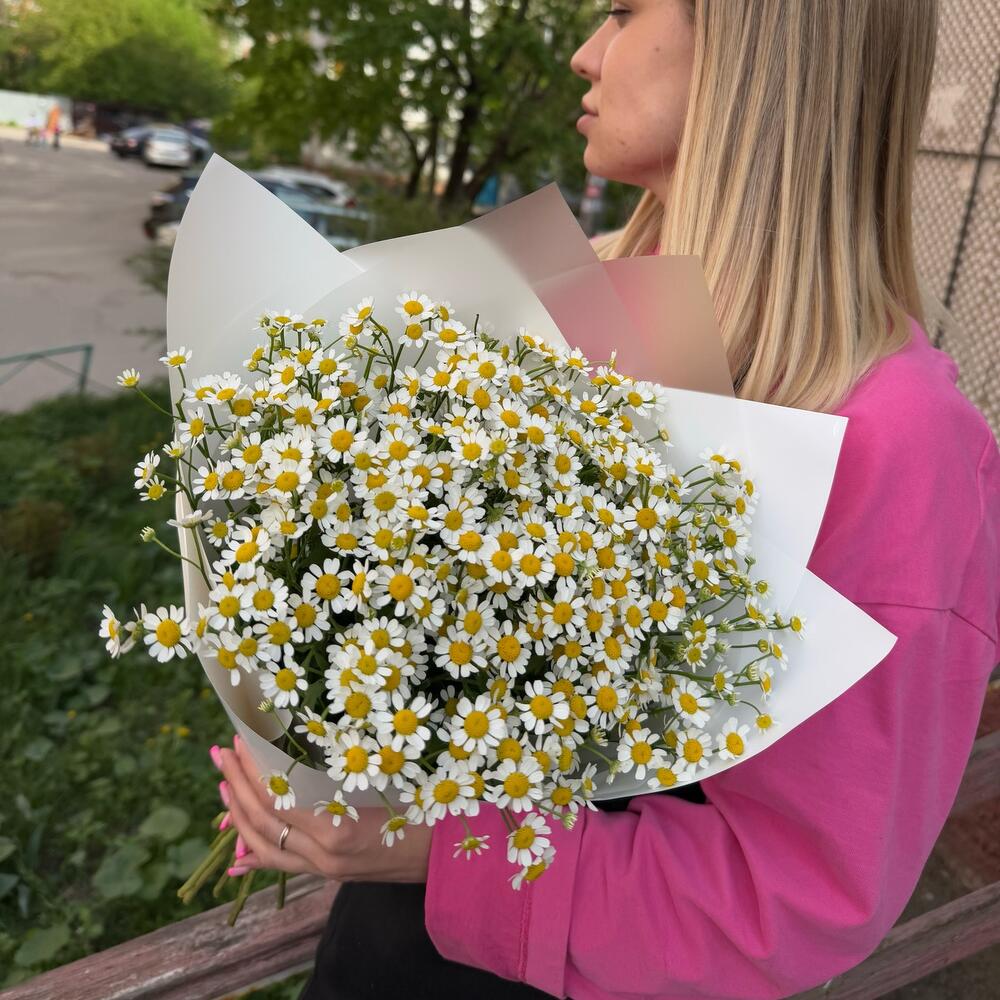 Букет из кустовых ромашек в упаковке