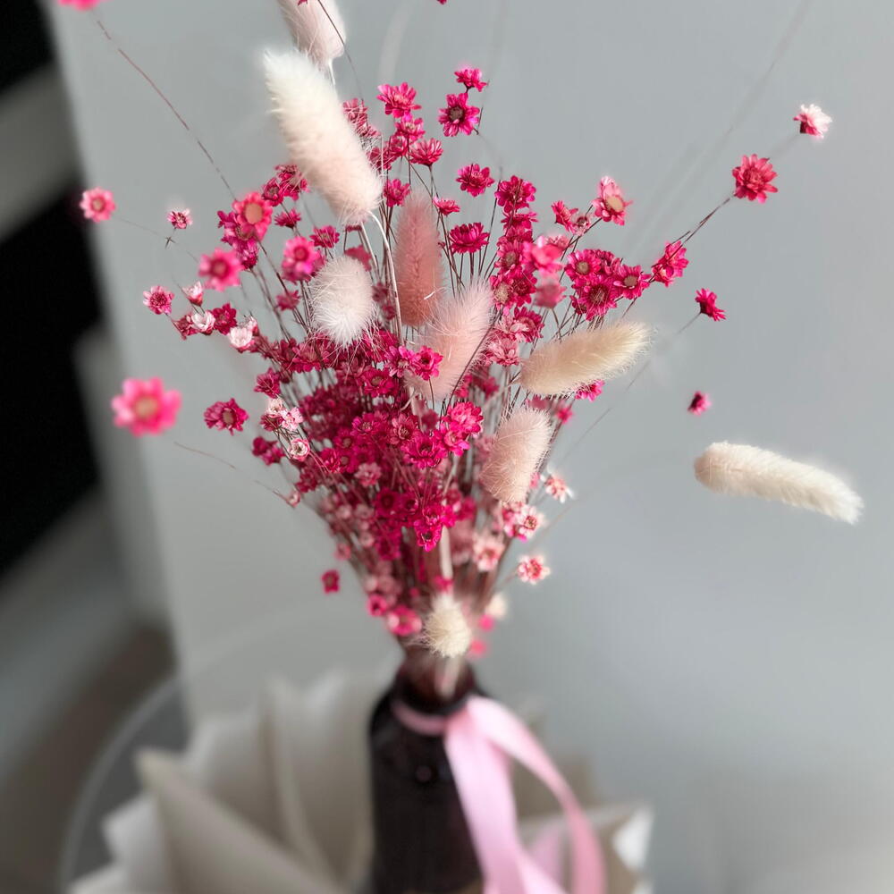 Композиция мини «pink» - сухоцветы в вазе