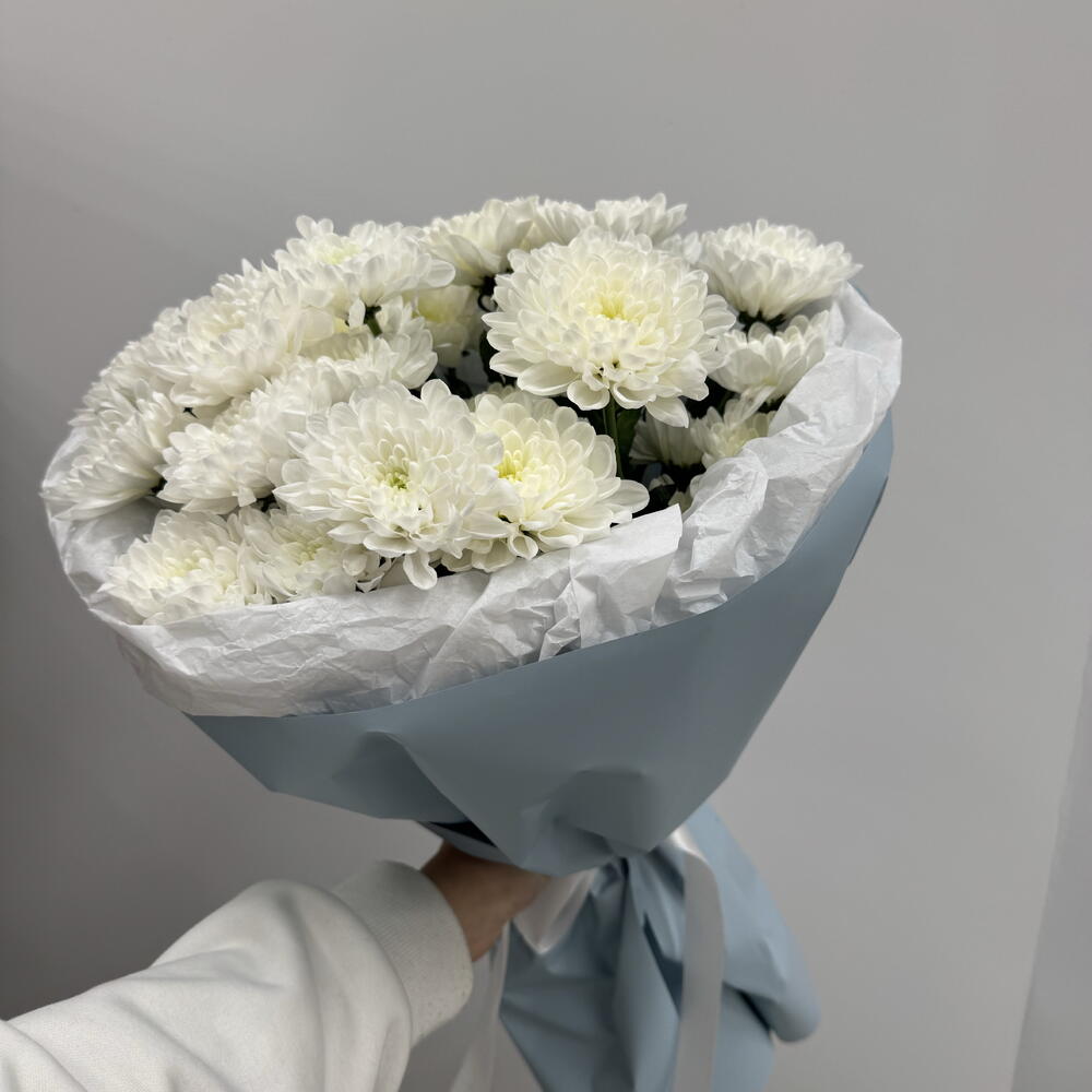 Букет из хризантем кустовых 5 веток с упаковке