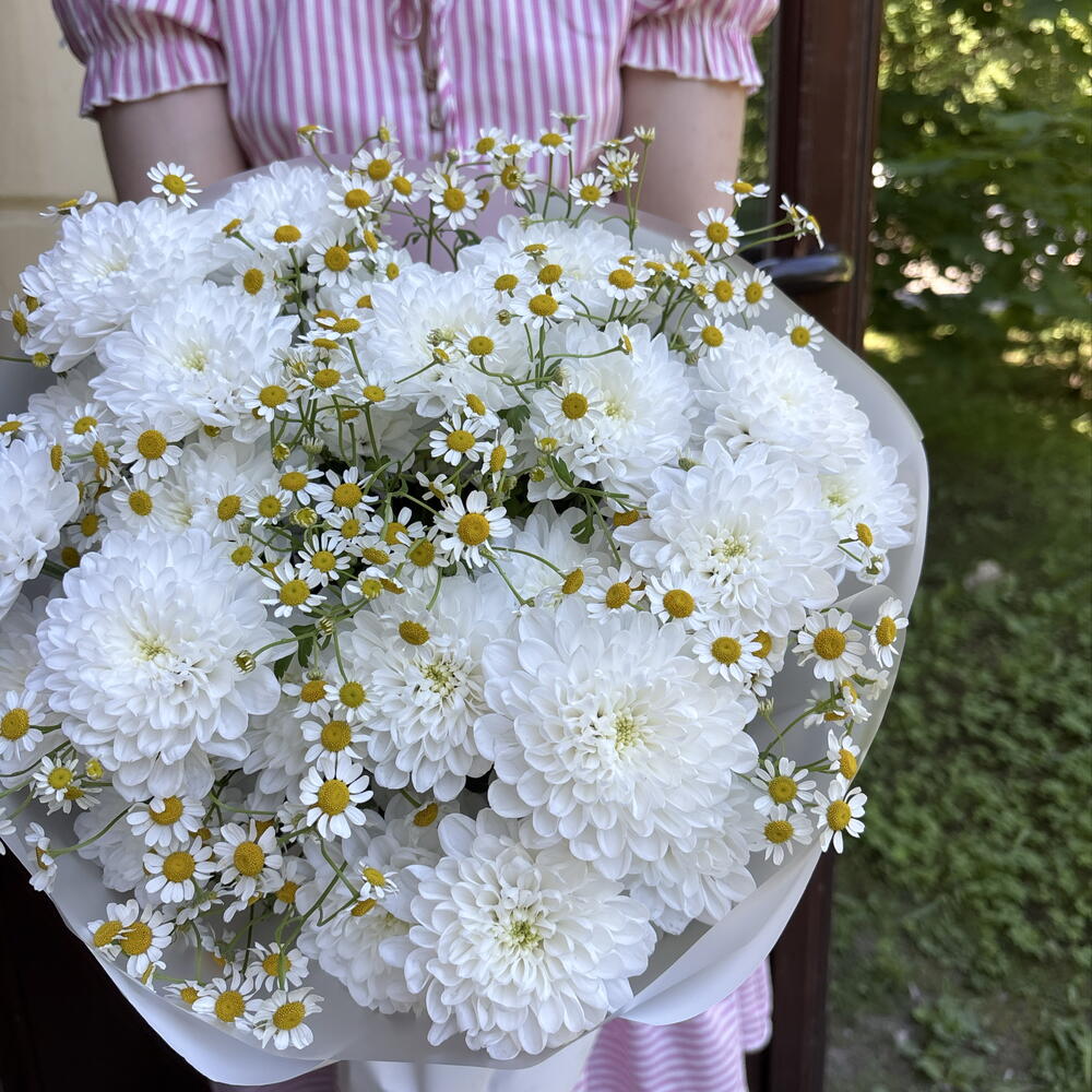Букет моно сборный с ромашками и хризантемой