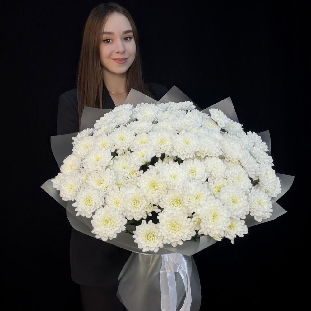 Букет из 15 кустовых белых хризантем Altaj (КМБ044)