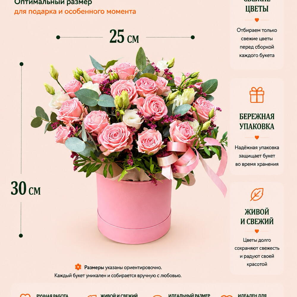 Кустовые розы в коробке «Мадам М»