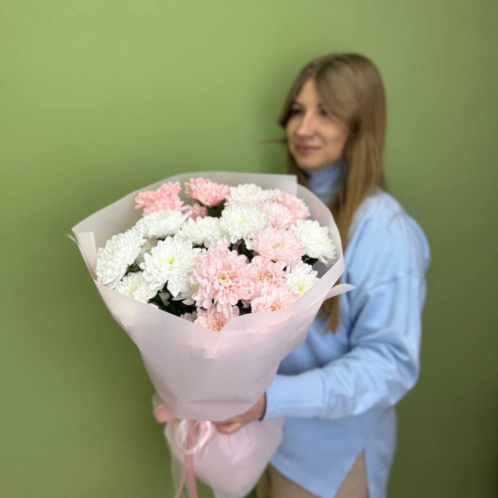 5 хризантем кустовых в упаковке