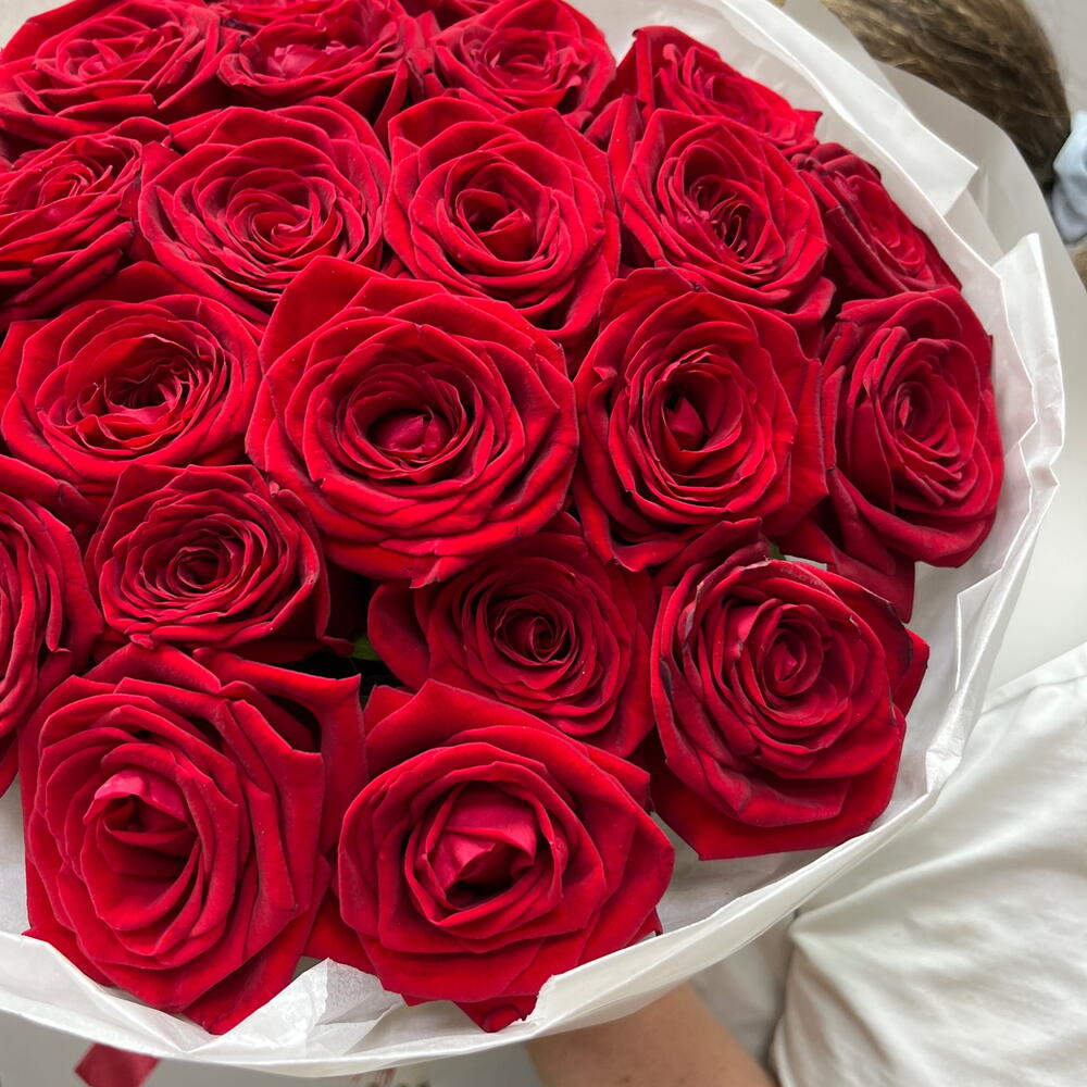 Моно букет из 25 бордовых роз ♥️