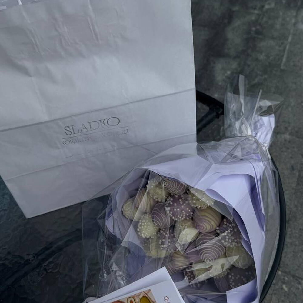 Lavender bouquet of chocolate-covered strawberries