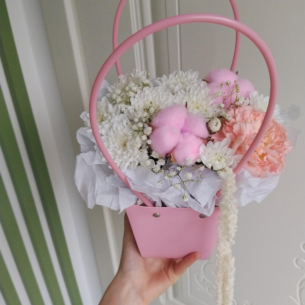 Корзинка с хлопком и амарантом