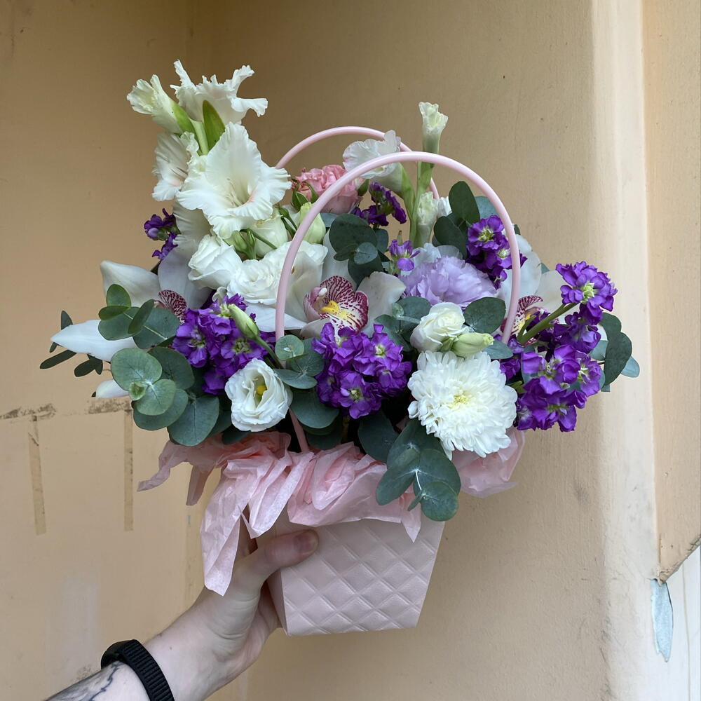Сумочка вечерняя 🪩 «энергичность» в составе маттиола PURPLE, гладиолус, орхидея, эвкалипт