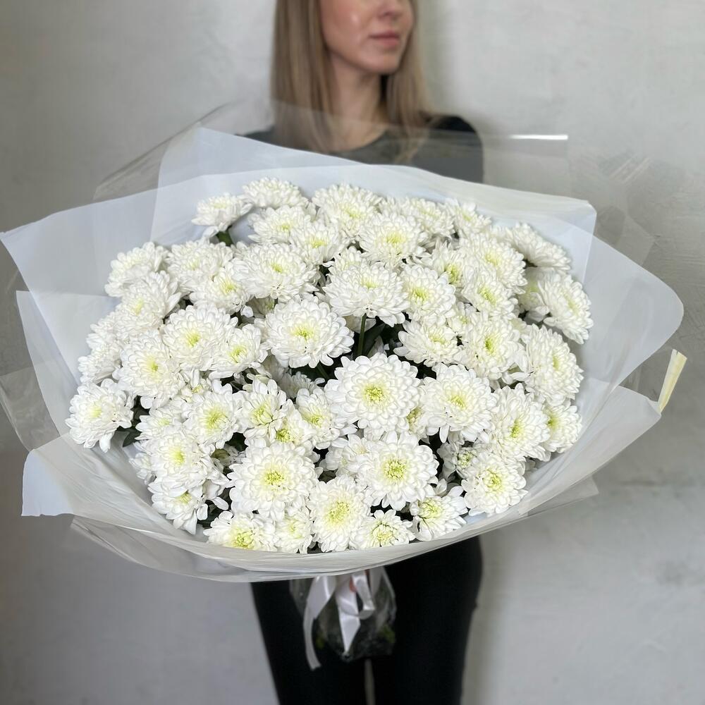 Букет белых кустовых хризантем сорта Алтай, 15шт. (М006)