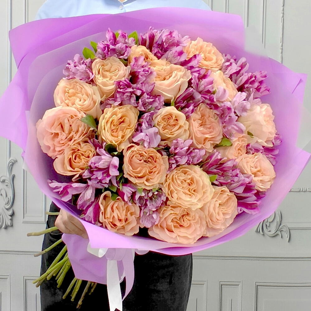 Букет "💜Ягодный капучино 💜". Очень красивый букет 😍 пионовидная роза и Альстромерия в кремово - сиреневых оттенках