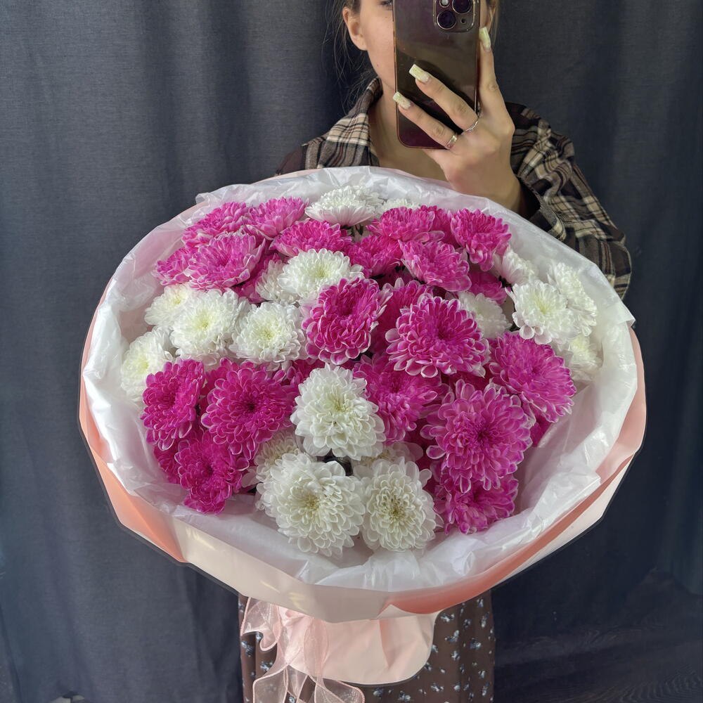 Облако нежности моно букет из хризантем☁️🩷🌸