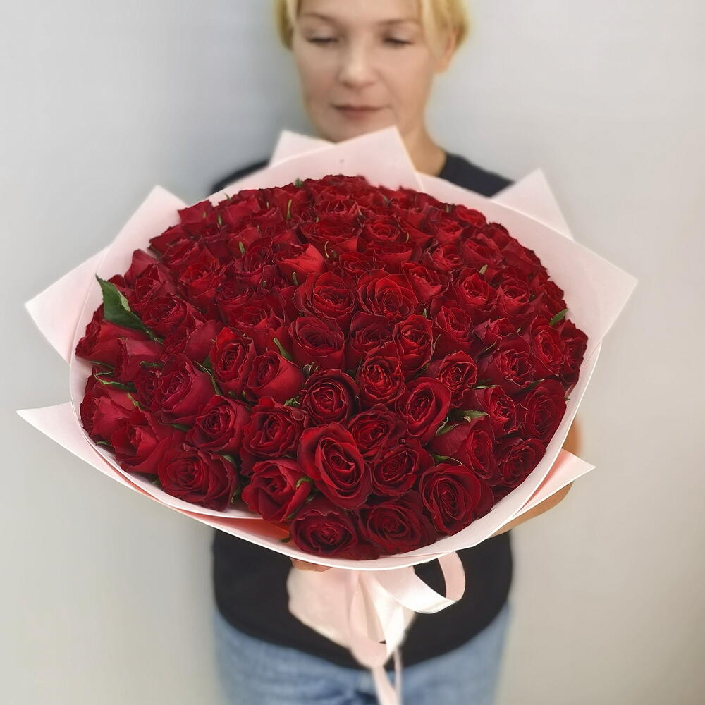 -20%Акция️Стильный монобукет из розы Кения 101 роза/Цветы Уфа/Цветы в Уфе/Доставка цветов Уфа