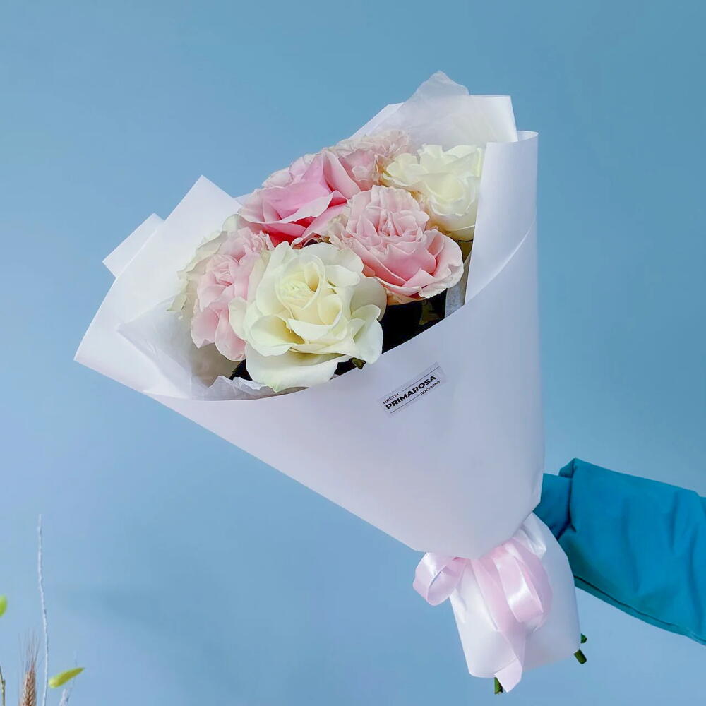 Букет из 7 французских роз Эквадор «Облачко» 🤍🌸 38370