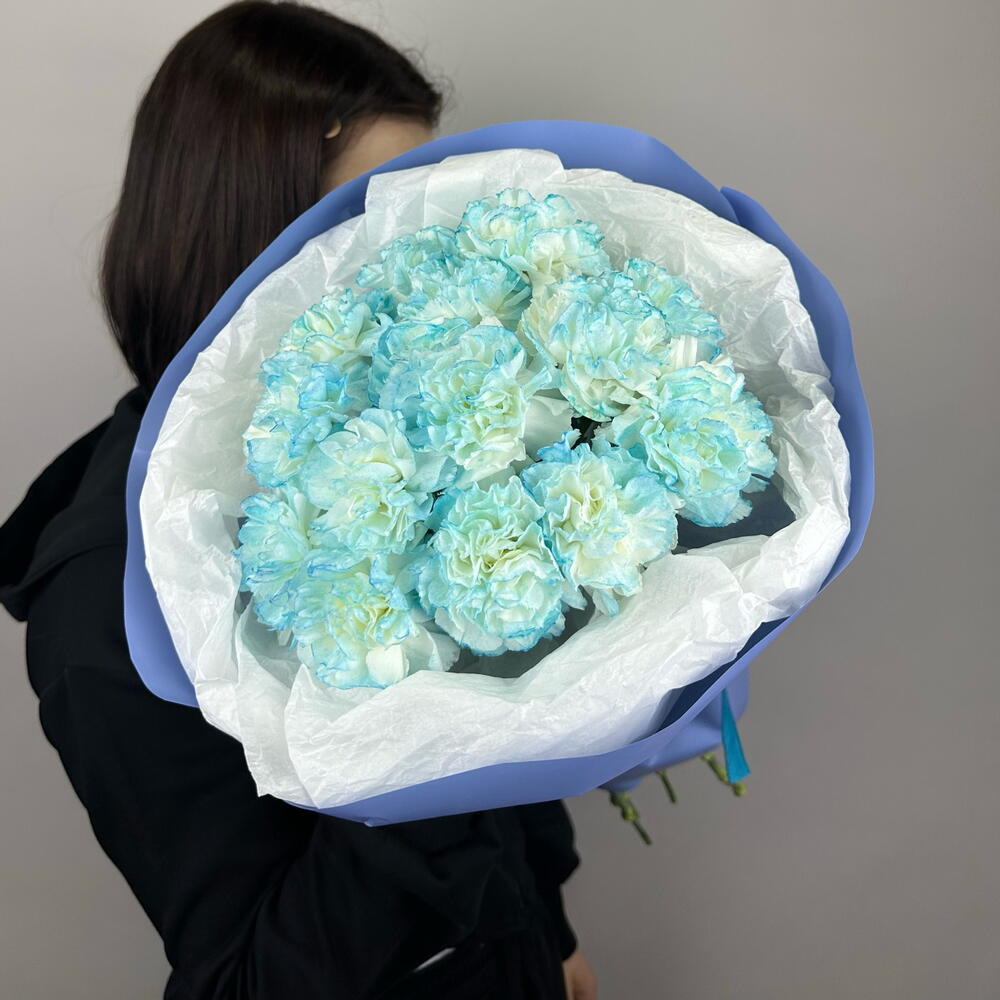 Букет из 15 нежно голубых диантусов
