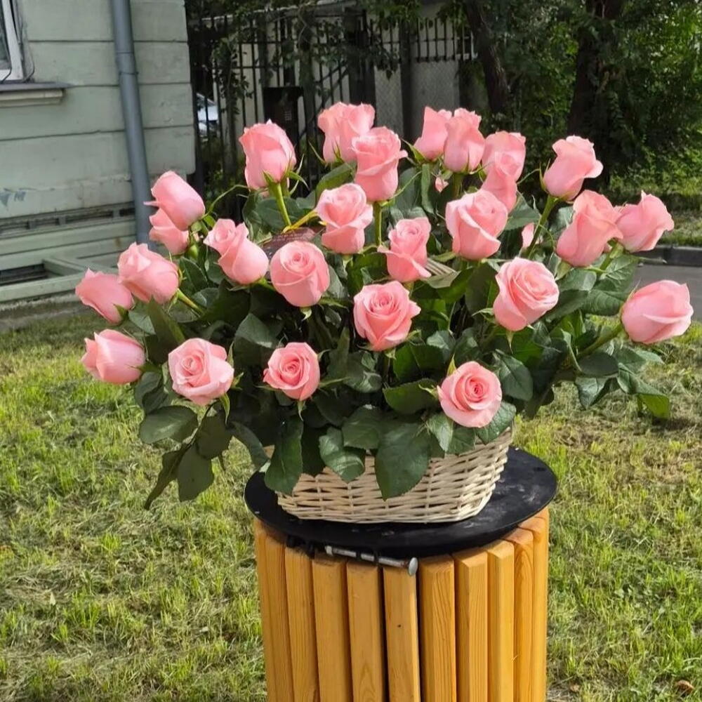 Корзина розовых роз