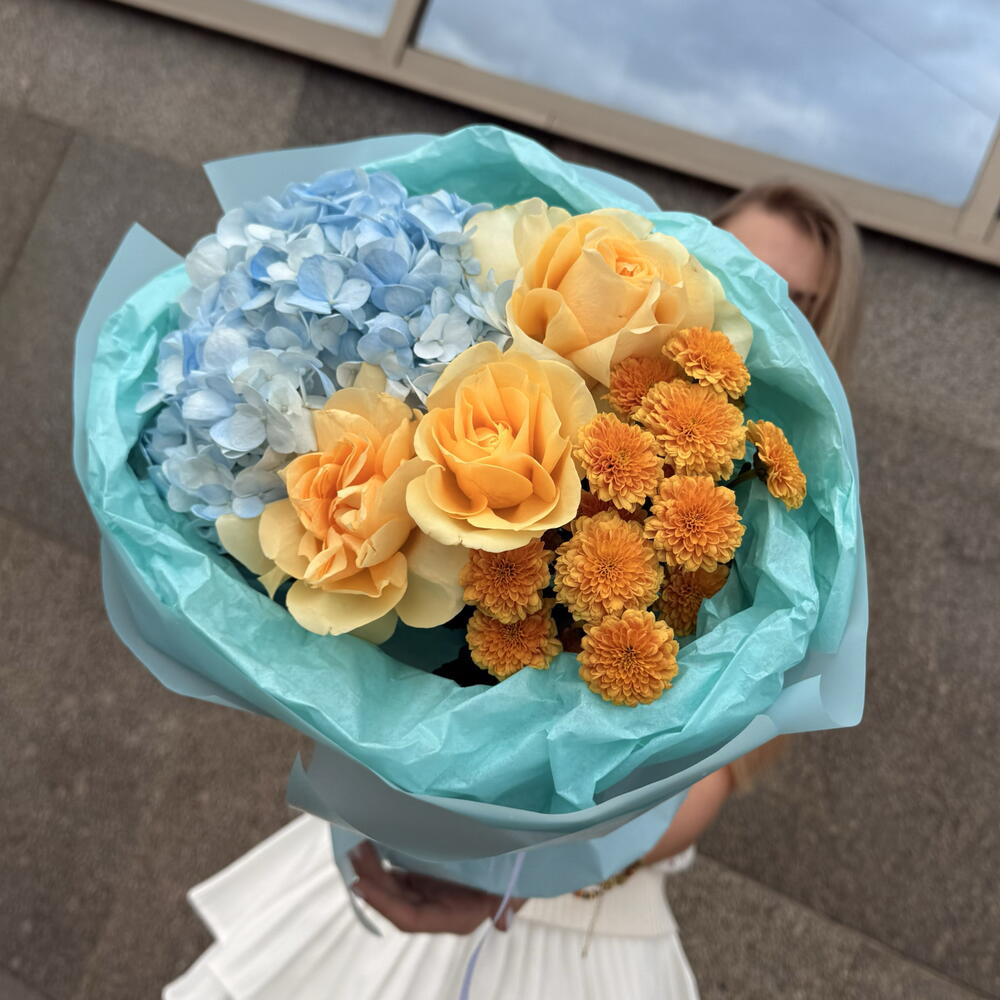 Букет🌿 Гортензия 💙 Роза🦋 Сантини🍁