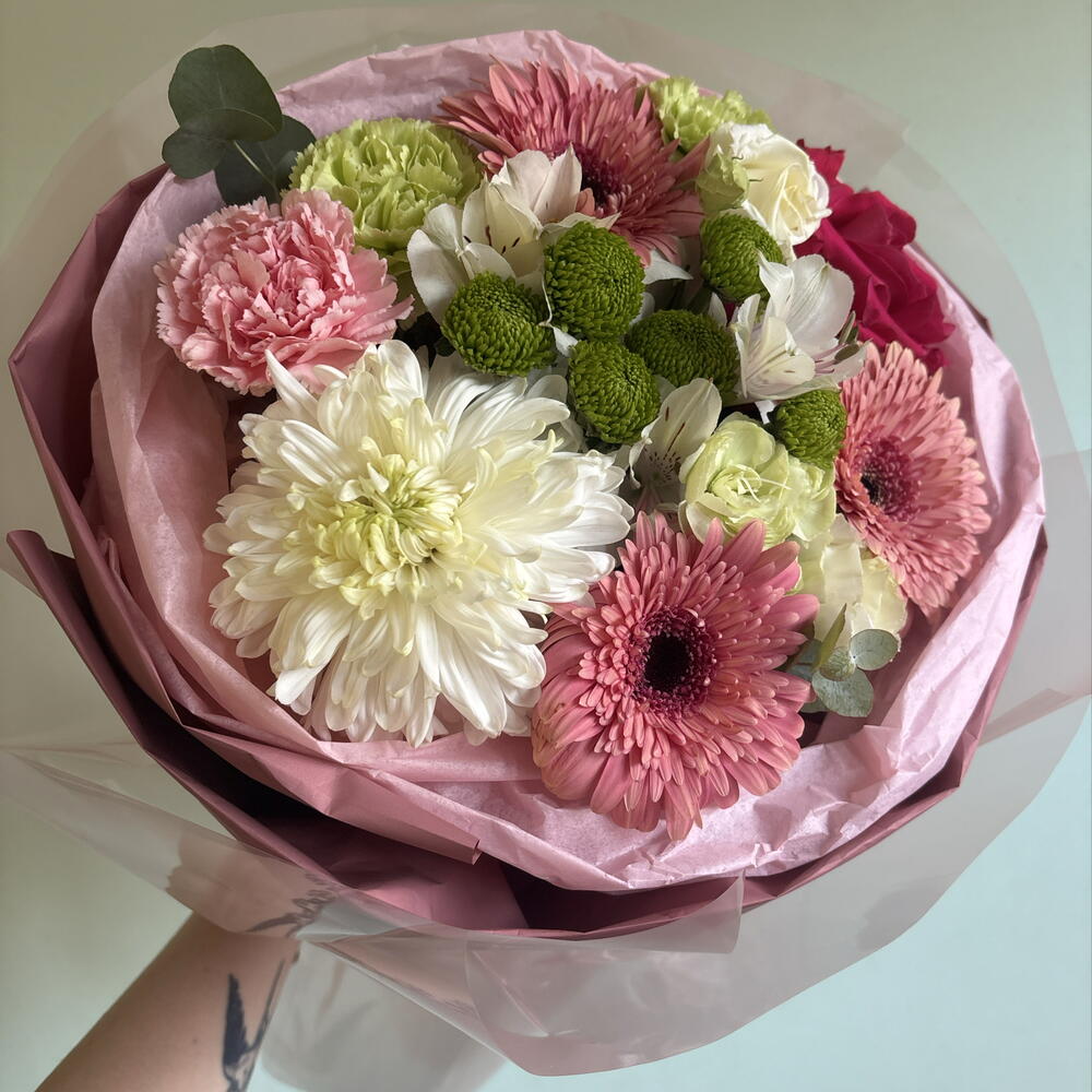 Букет из эустомы/нерберы/диантуса/хризантемы💕💕