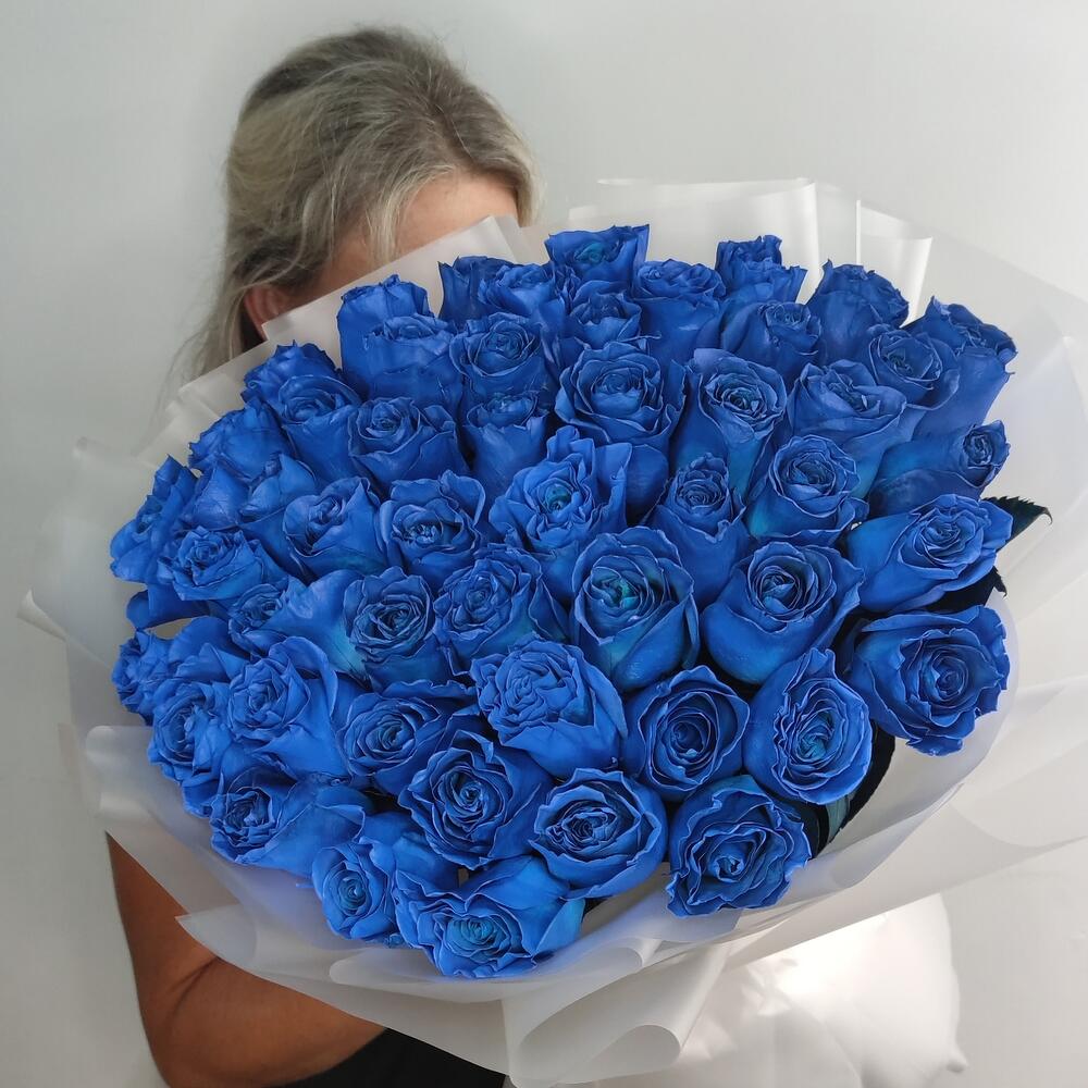 Синяя роза 51шт монобукет