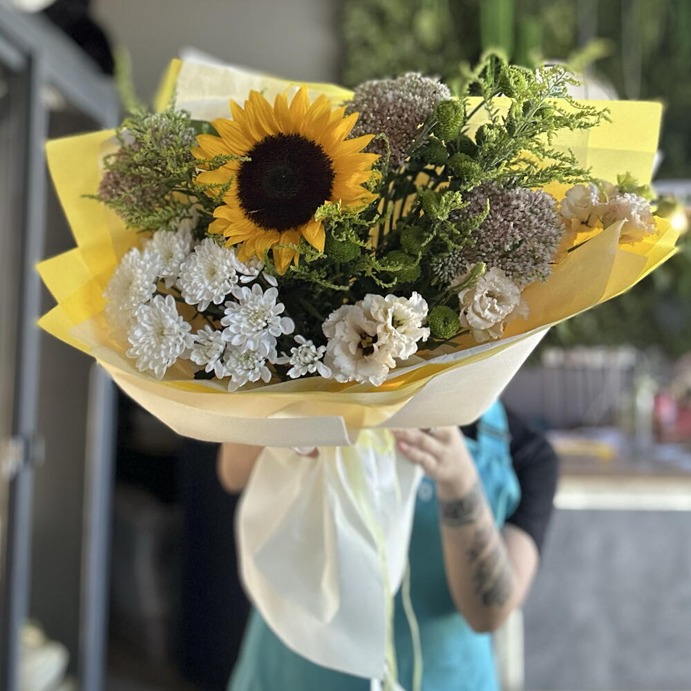 Осенний букет с подсолнухом💛