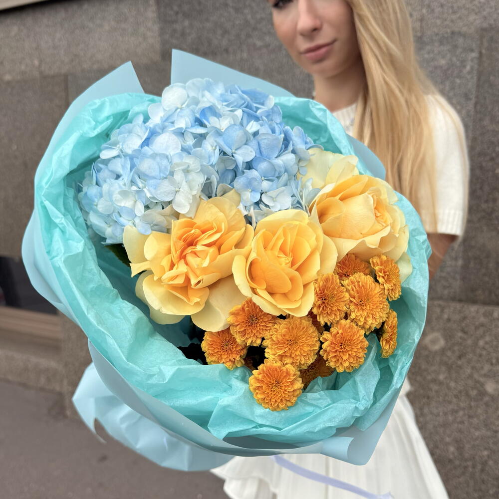 Букет🌿 Гортензия 💙 Роза🦋 Сантини🍁