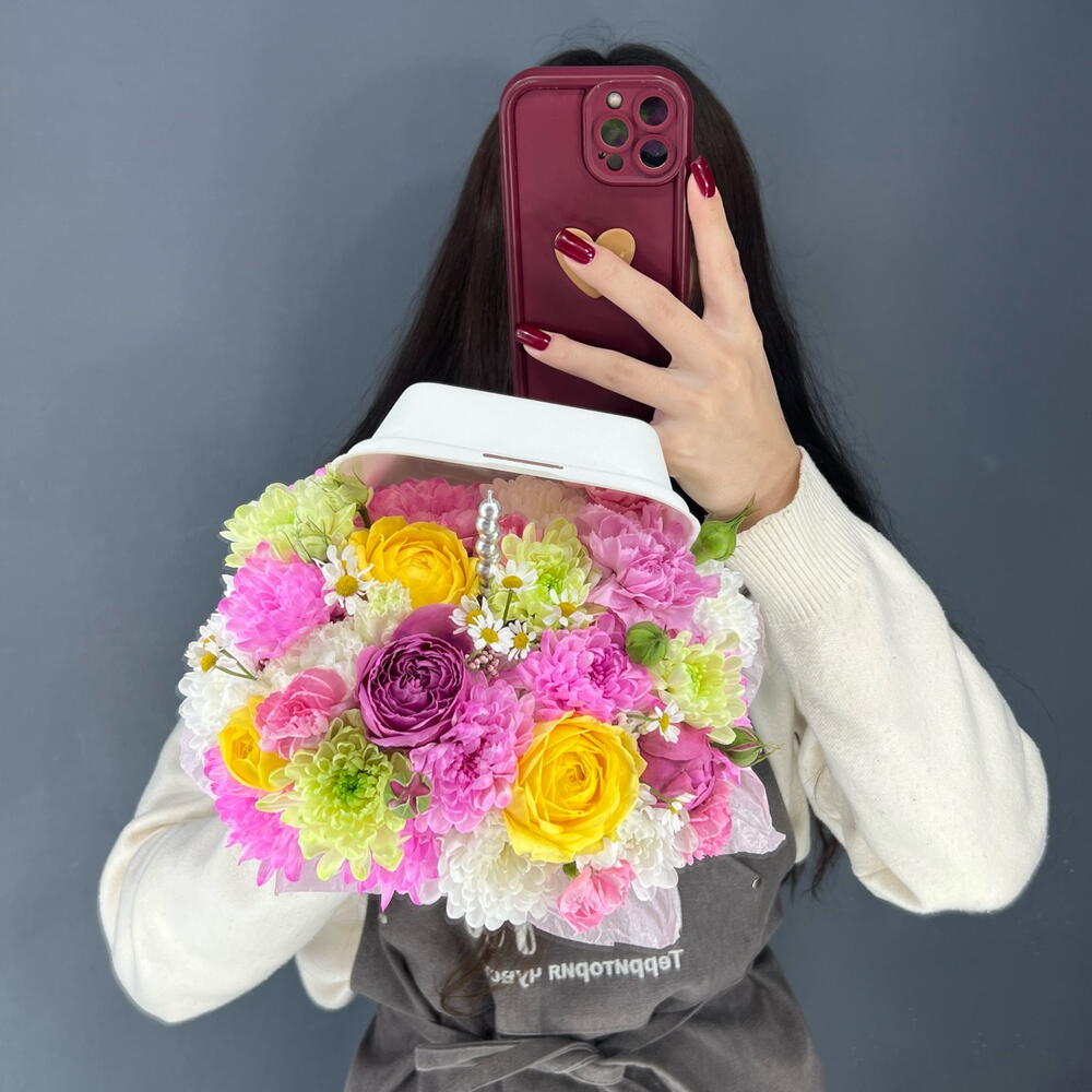 Бенто-торт из цветов💐 из Кустовой Розы, Хризантемы Алтай