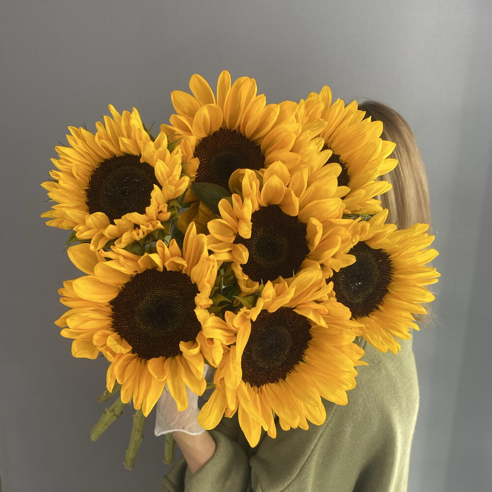 Монобукет солнечный 🌻 яркие подсолнухи 🌻🌻🌻 7 шт