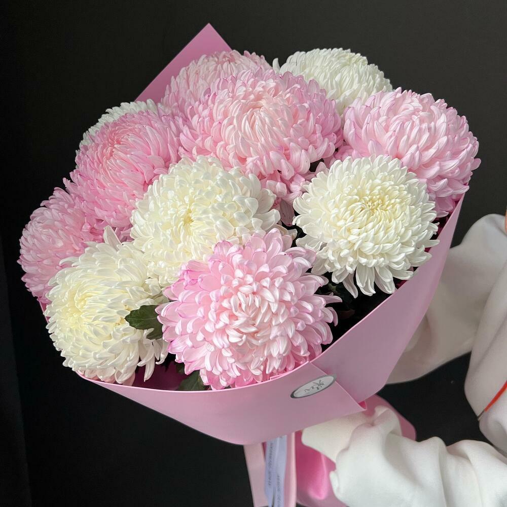 Большой букет с бело-розовой хризантемой Милкшейк💞