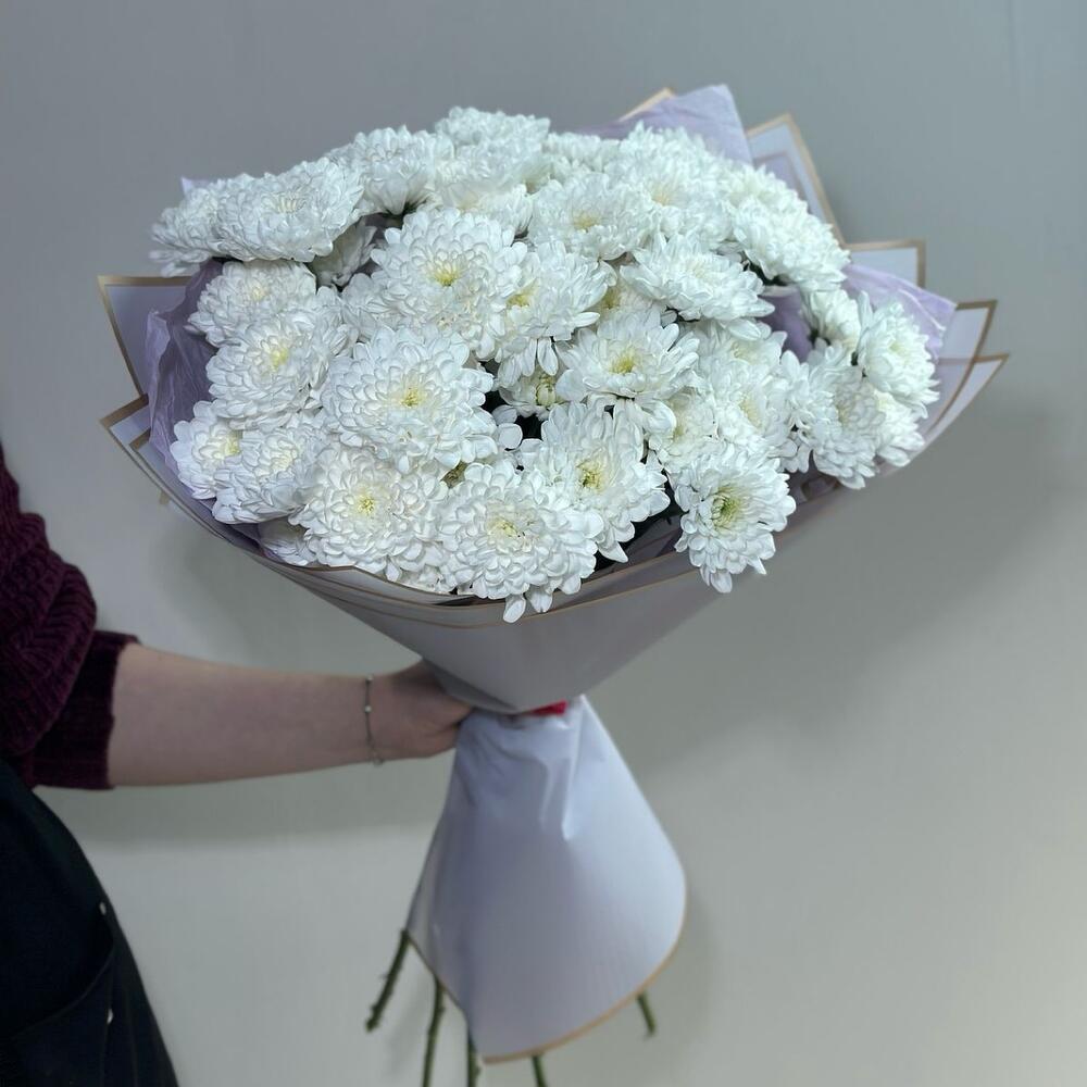 Букет из хризантем 🥰кустовые махровые хризантемы в сиреневой упаковке