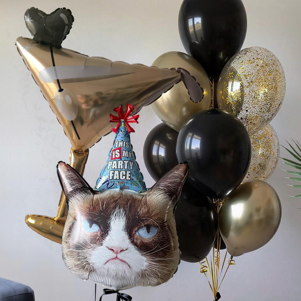Набор черных и золотых шаров для девушки хром, конфетти на день рождения, девичник Gold Mood