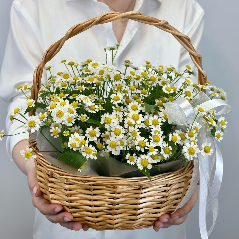 Корзина с ромашками К021